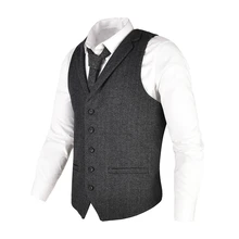 Novo colete masculino herringbone tweed lã mistura terno colete sob medida coletes vestido 018 (1)