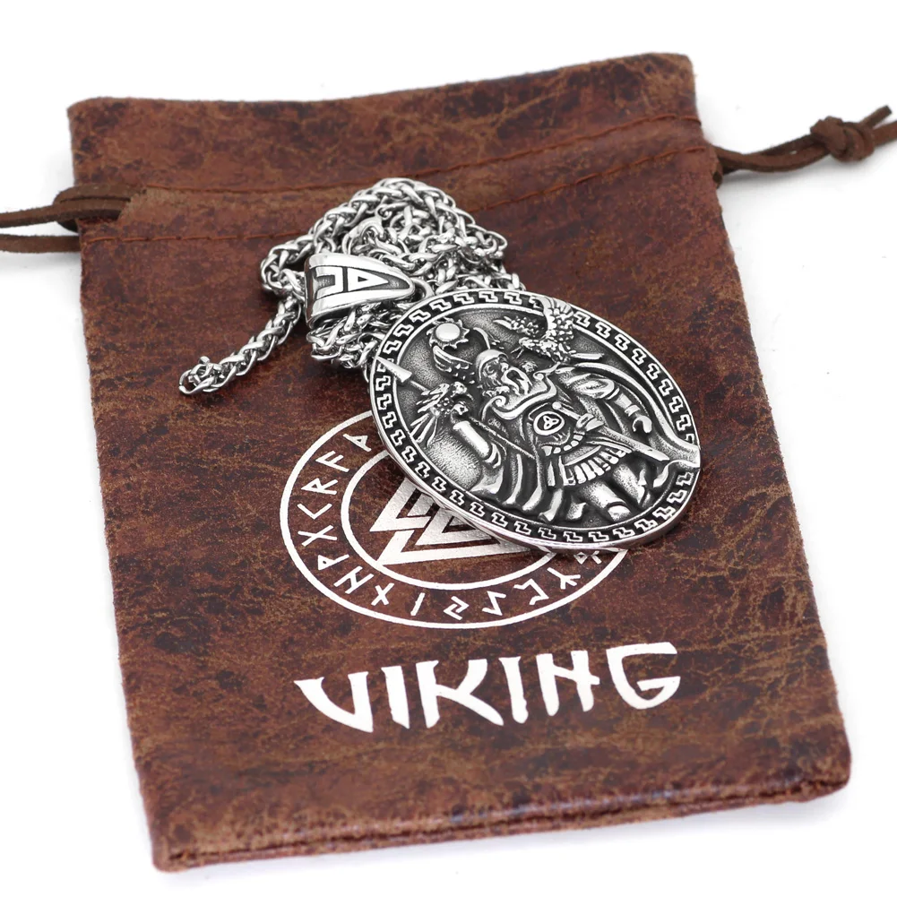 Скандинавский Викинг амулет odin face wolf Geri Freki Raven Амулет из нержавеющей стали ожерелье с Valknut Rune подарочная сумка