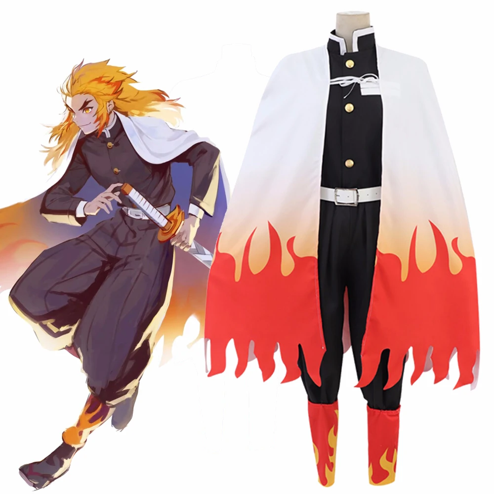 Костюм для косплея из киметсу рассекающий демонов no Yaiba Rengoku Kyoujurou полный комплект