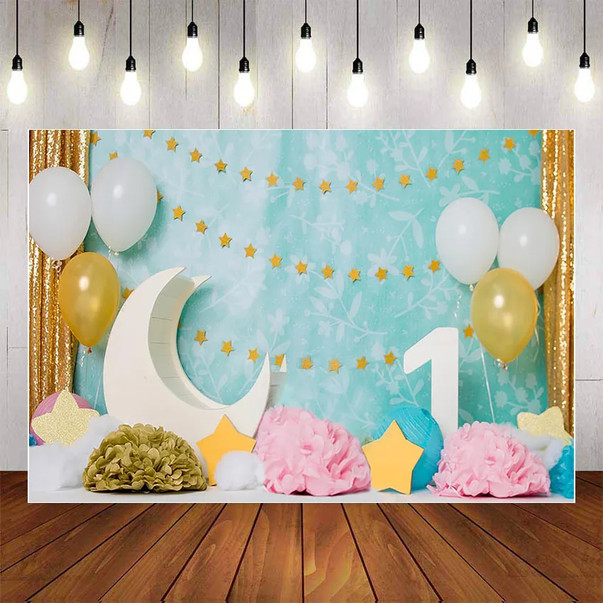 

Mehofond Photography Background Baby Shower Balloon Moon Star Flower Child Birthday Party Backdrop Photocall Photo Studio