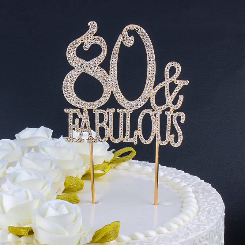 

Metal Number 80 and Fabulous Gold Rhinestone Cake Topper for Women Men 80 Years 80th Birthday Party Cake Decoration Centerpieces