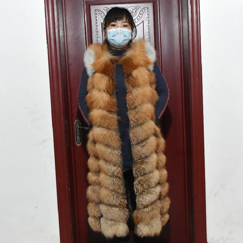 

Winter Red Fox Fur Vest Female Real Extended Long Women Red Fox Fur Waistcoat Natural Fox Fur Waistcoat Long Free Shipping