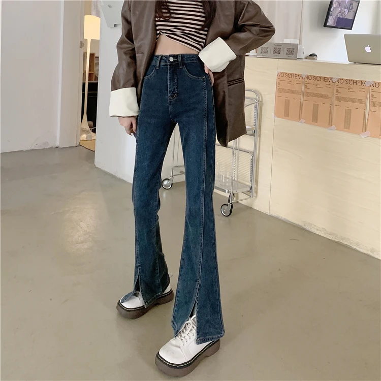 

DD0547 New high-waisted bootcut jeans women's loose and thin all-match split trousers jeans