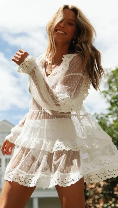 Новинка 2020 накидки летняя женская пляжная одежда белое хлопковое платье туника