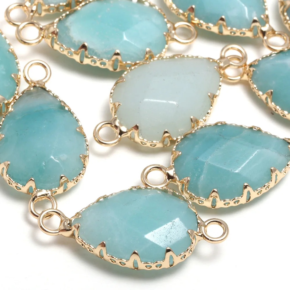

2pcs Natural Stone Water Drop Shape Faceted Amazonite Charm Pendant Connector For Jewelry Making Necklace Bracelet Size 13x26mm