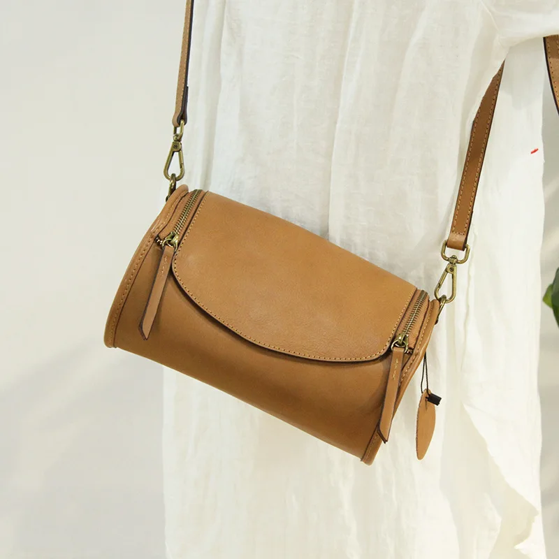 Retro Genuine Leather Baguette shape Handbag New Fashion Women Shoulder Bags Ladies Cylinder Hand Bag Sac Main Femme 2020 | Багаж и сумки