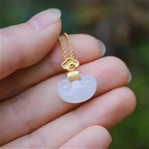 

Jingle Natural Hetian Jade White Jade Pendant Ruyi Jade Necklace S925 Sterling Silver Au950k Gold Jade Pendant Women's