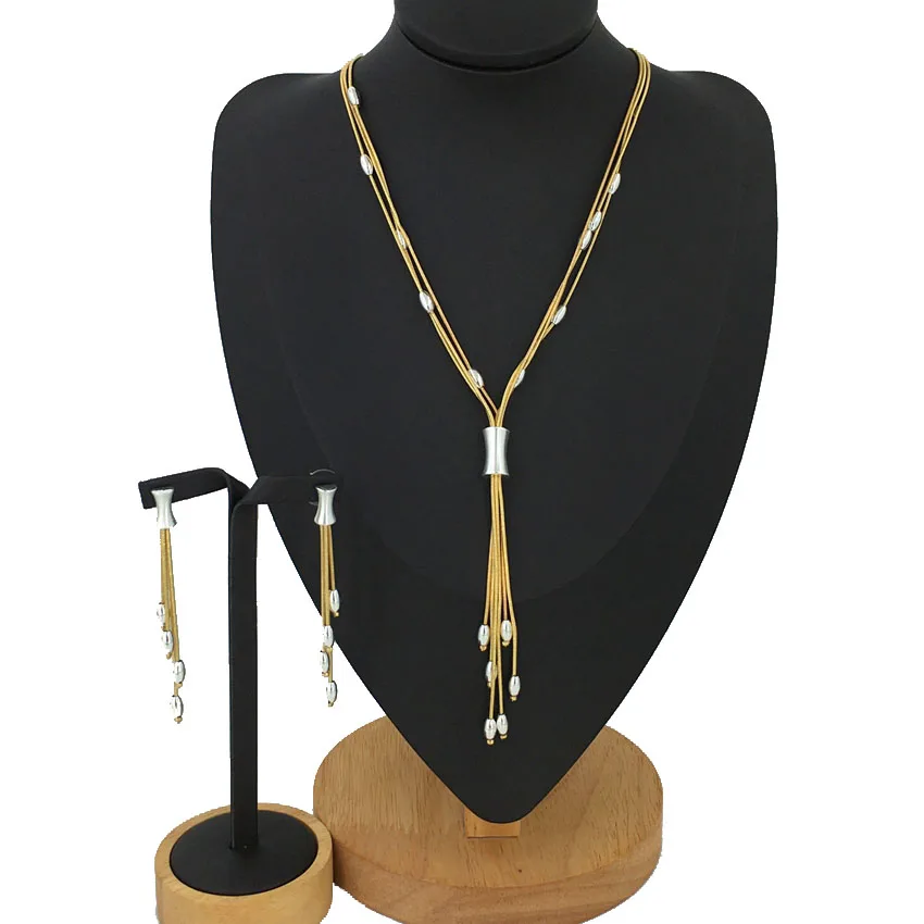 

Yuminglai Fashion Luxury Dubai High Quality Beads Two Tones Ladies Necklace and Earrrings 24 k gold plated Jewelry Sets