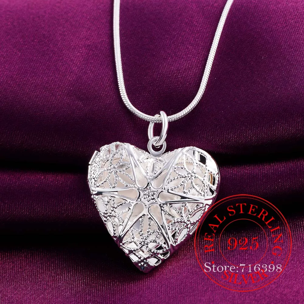 

New Arrival Heart Shaped Net Flower Frame Pendant Necklace For Women 925 Serling Silver Fine Jewelry Pendants Necklace Collier