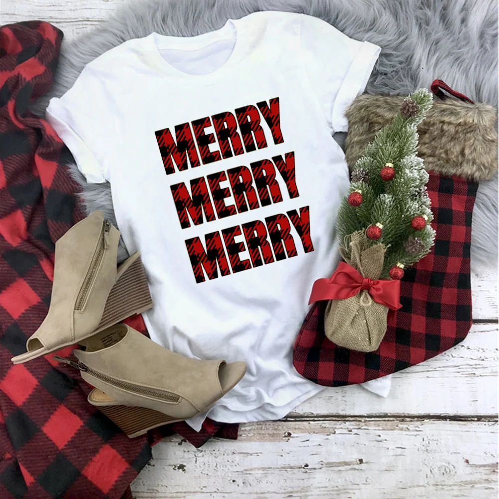 

Модная белая женская футболка с надписью Merry Christmas, женский топ с коротким рукавом, повседневная стильная женская одежда с круглым вырезом