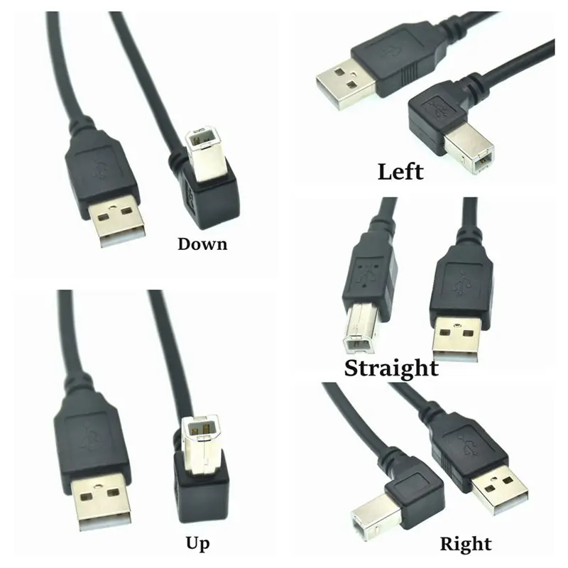 

Type A Male to Type B Male 90 degree Up & Down & Left & Right Angled USB 2.0 Printer Scanner Cable 30cm 50cm 1m 150cm 1ft 5 feet