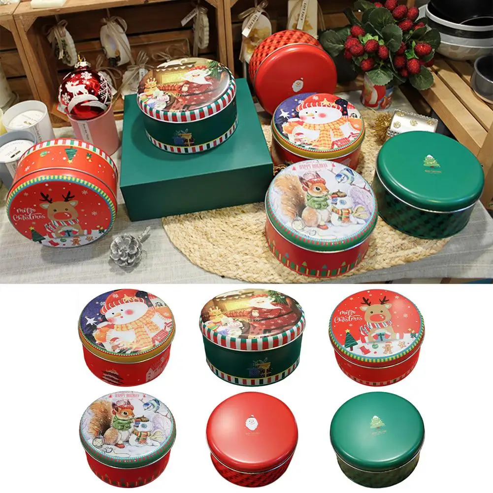 

Multi Color Vintage Small Christmas Tinplate Round Candy Storage Tin With Lids Cookie Boxes Decorative Gifts Wedding Birthday