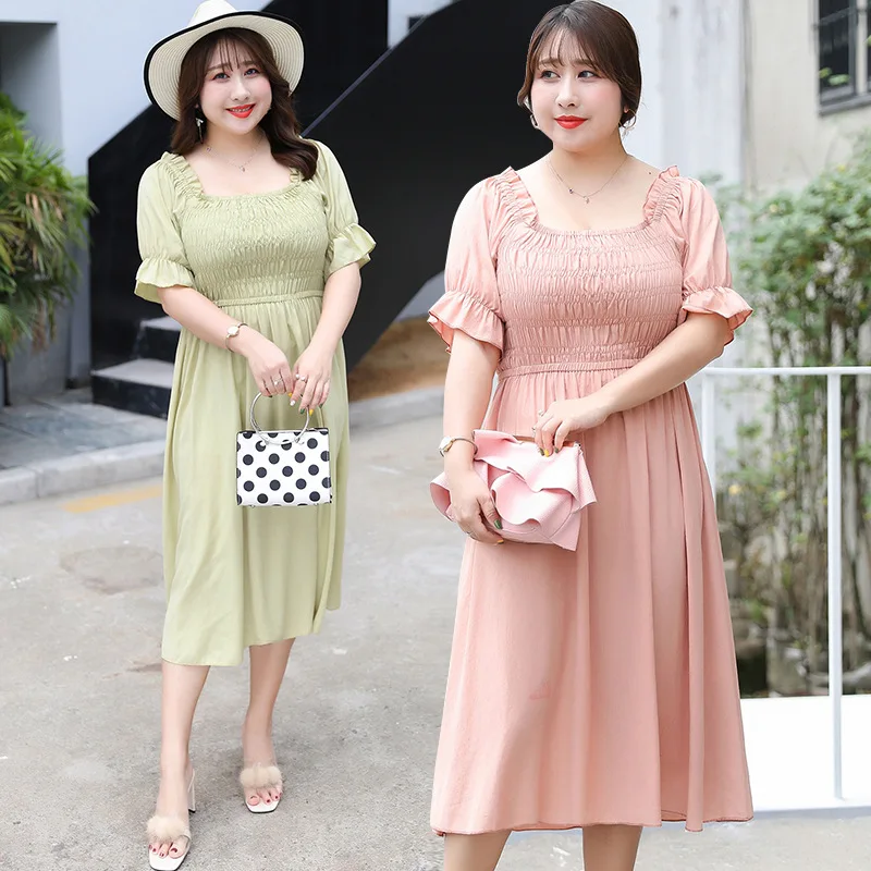 Летнее Новое Женское платье большого размера с квадратным воротником и пышными