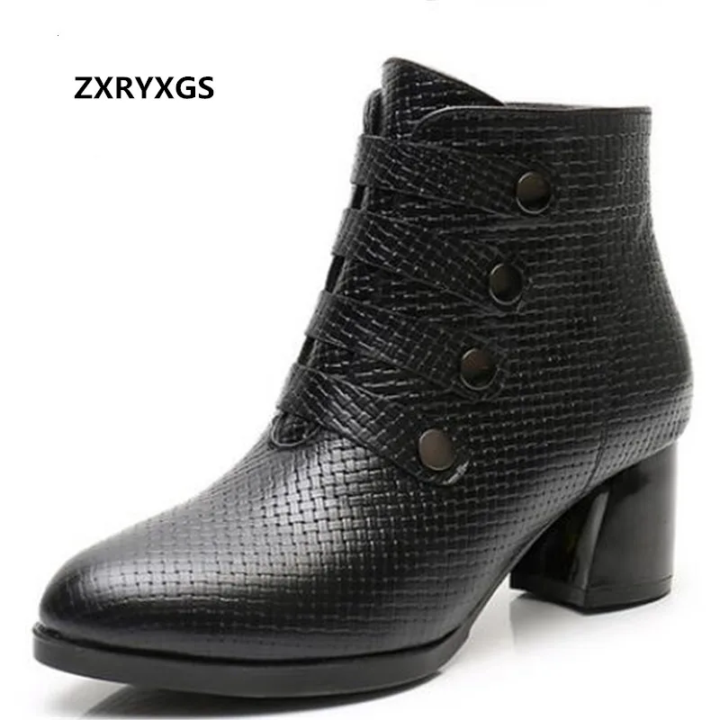 

Hot 2021 New High Quality Cowhide Autumn and Winter Boots Thick Heels Martin Boots Fashion Shoes Shoes Size 33-43 Woman's Boots