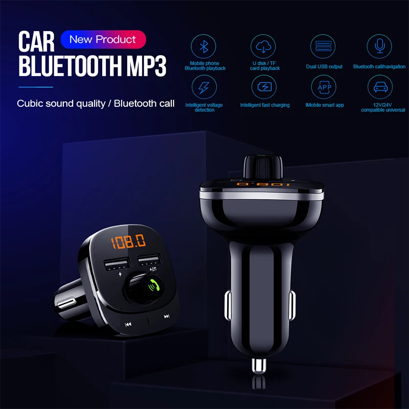 DC 12 V-24 V Dual USB Автомобильное зарядное устройство Bluetooth 5 0 автомобильный