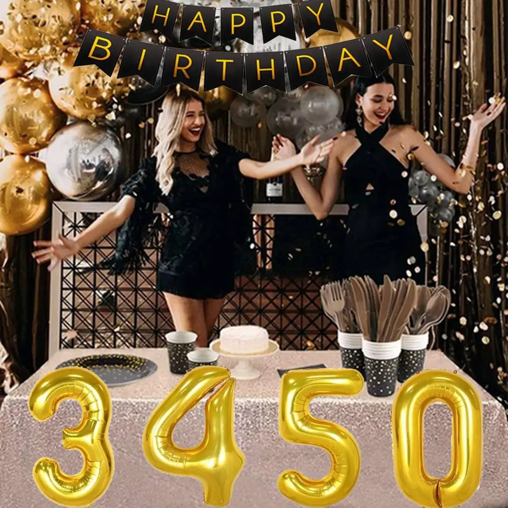 HUIRAN Черное золото взрослый 30th 40th 50th День Рождения украшения поставки 30 40 50