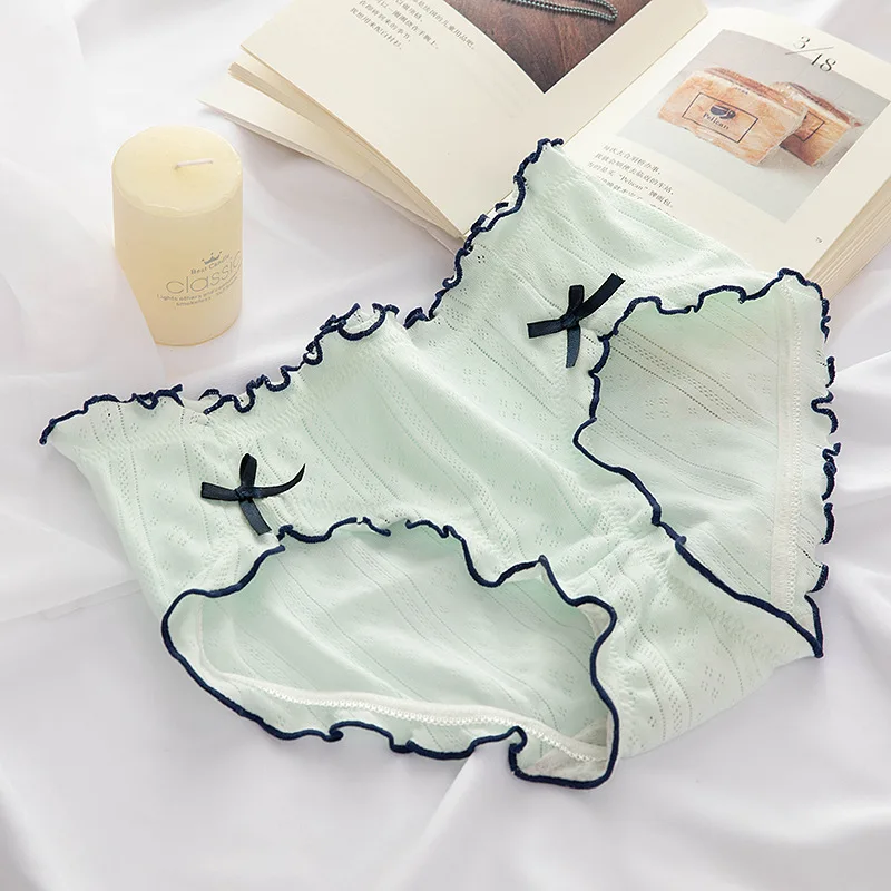 

6pcs/set Spring and Autumn Kids Underwear Pure Cotton Wave Lace Double Bow knot Girls' Triangle Pants Simple Briefs