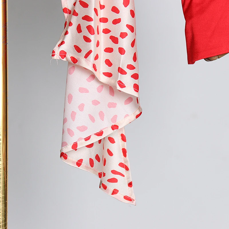 

GALCAUR Red Print Shirts For Women V Neck Lantern Long Sleeve Hit Color Loose Designer Short Blouses Female 2021 Autumn Clothing