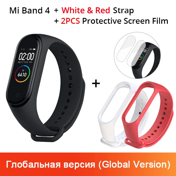 GV N White N Red Xiaomi mi Band 4, музыкальный смарт-браслет mi band 4, фитнес-браслет, 135 мА/ч, цветной экран, 50 м, водонепроницаемый, Bluetooth 5,0 - Цвет: GV N White N Red