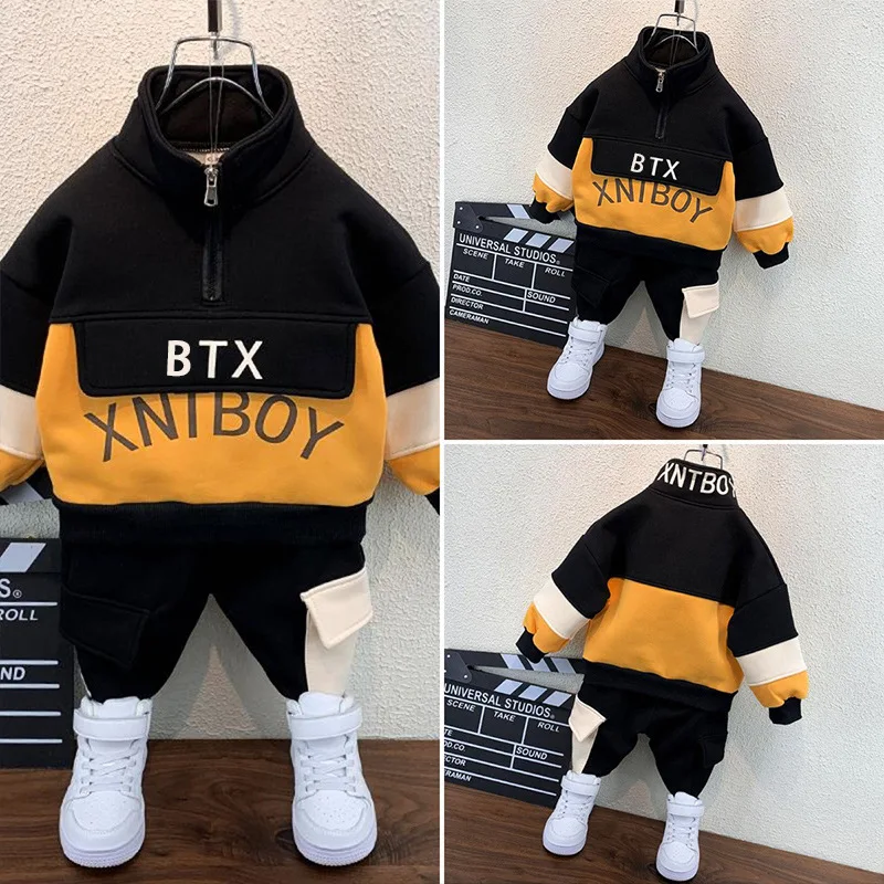 

Children Clothing Children Suit 2021 Autumn New Printing Half Zipper Two-Piece Sports Children Fashion Suit