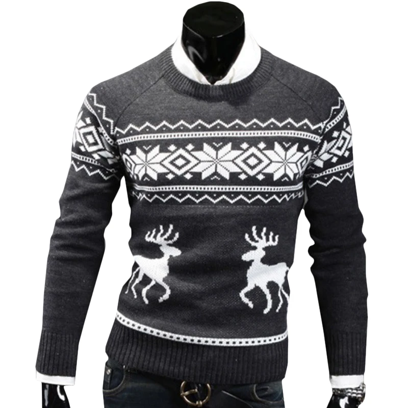 

2021 New Men Sweater Slim Knitted Christmas Warm Coat Long Sleeves Round Neck Acrylic Pullovers Men Clothing Wool Sweaters Men