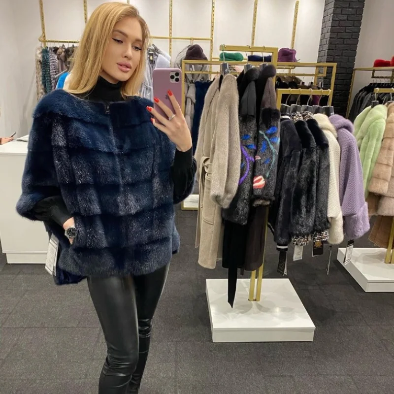 FURSARCAR 2021 Luxury Woman Real Mink Fur Jacket Natural Mink Fur Coat Silm Female Top Fashion Thick Warm Winter Women Overcoat