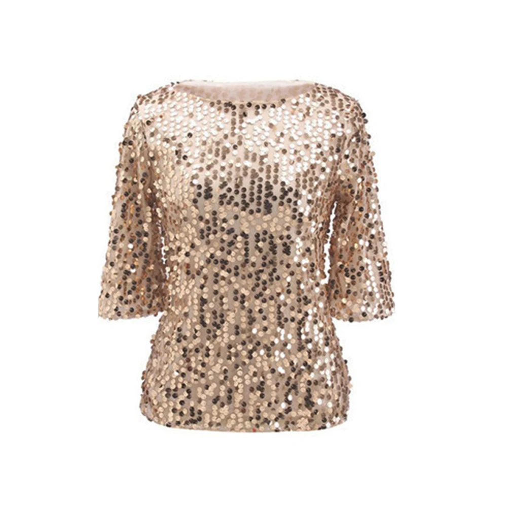 Kenancy женские повседневные футболки с блестками круглый вырез половина рукава