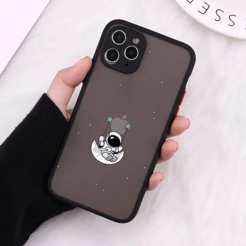 

Cartoon astronaut cute Phone Case Matte Transparent for iPhone 7 8 11 12 s mini pro X XS XR MAX Plus cover funda