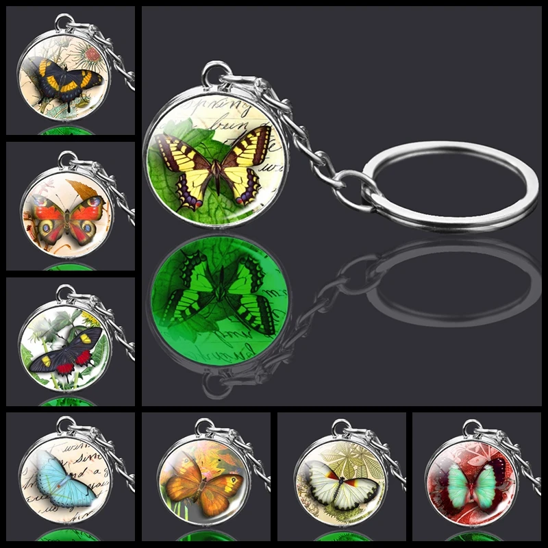 

Glow In The Dark Butterfly Charms Cute Keychain Glass Ball Keyring Insect Resin Pendant Key Chain for Women Animal Jewlery