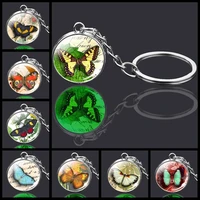 glow in the dark butterfly charms cute keychain glass ball keyring insect resin pendant key chain for women animal jewlery