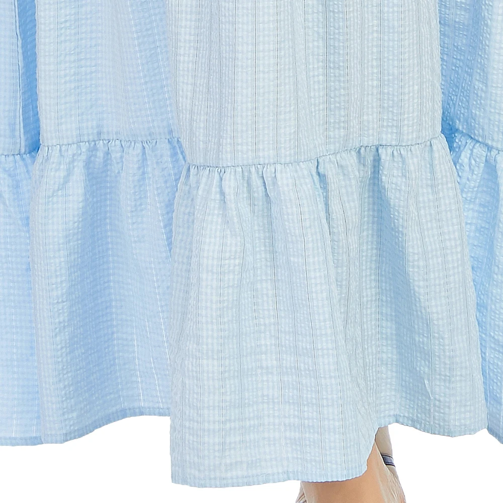 

5XL Loose Plus Size Summer Dresses For Women Short Sleeve See Through Striped Ruffles Dress Blue Maxi Long Casual Dresses