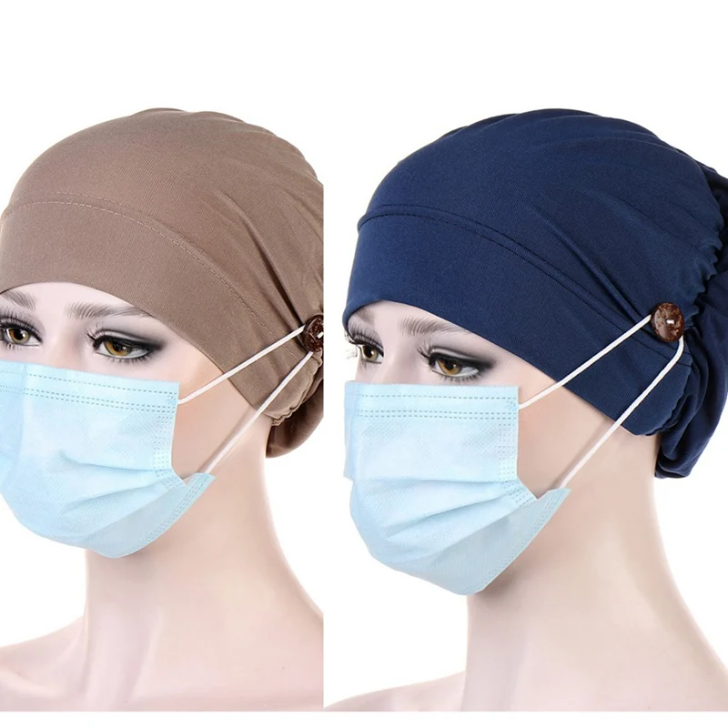 

New Multicolor Muslim Turban Hat For Women Fashion Button Linen Inner Hijab Caps Wrap Head Scarf Hijabs Bonnet Ready To Wear