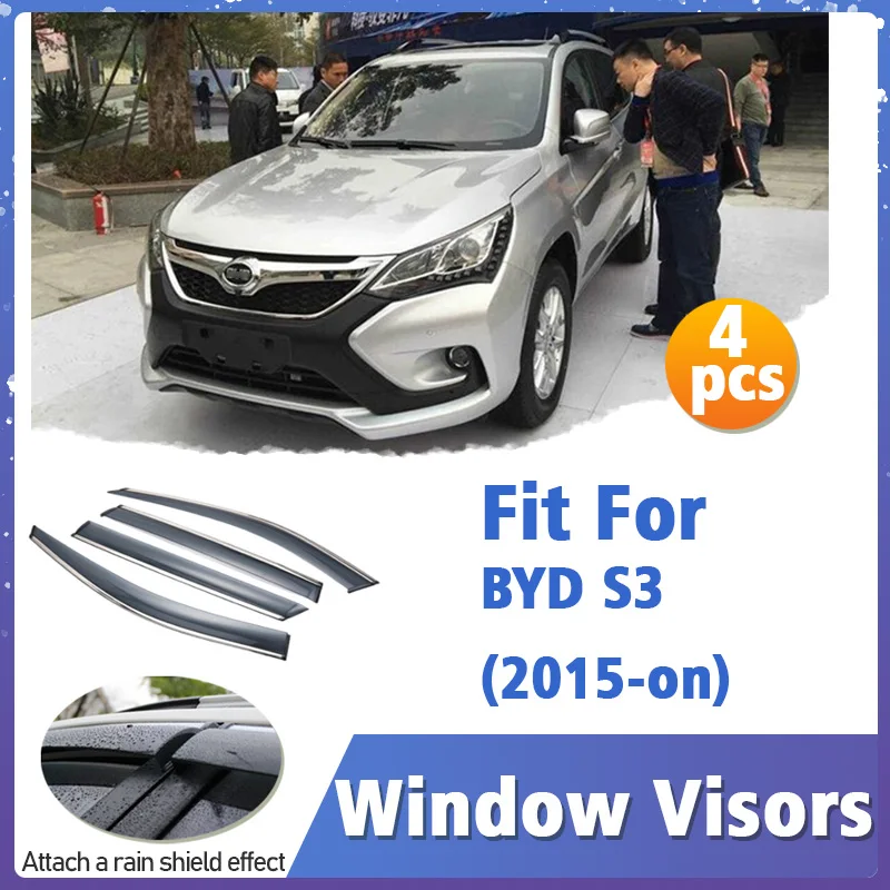 Window Visor Guard for BYD S3 2015-2016 Vent Cover Trim Awnings Shelters Protection Sun Rain Deflector Auto Accessories 4pcs