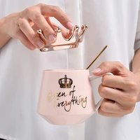 creative crown ceramic mug cute coffee mug milk cup with spoon lids coffee tea cup 300ml capacity water mugs x mas gift