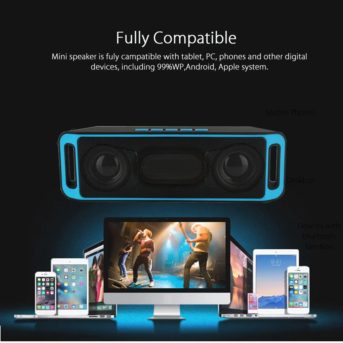 Мини Bluetooth колонка уличные водонепроницаемы переносной динамик музыкальная