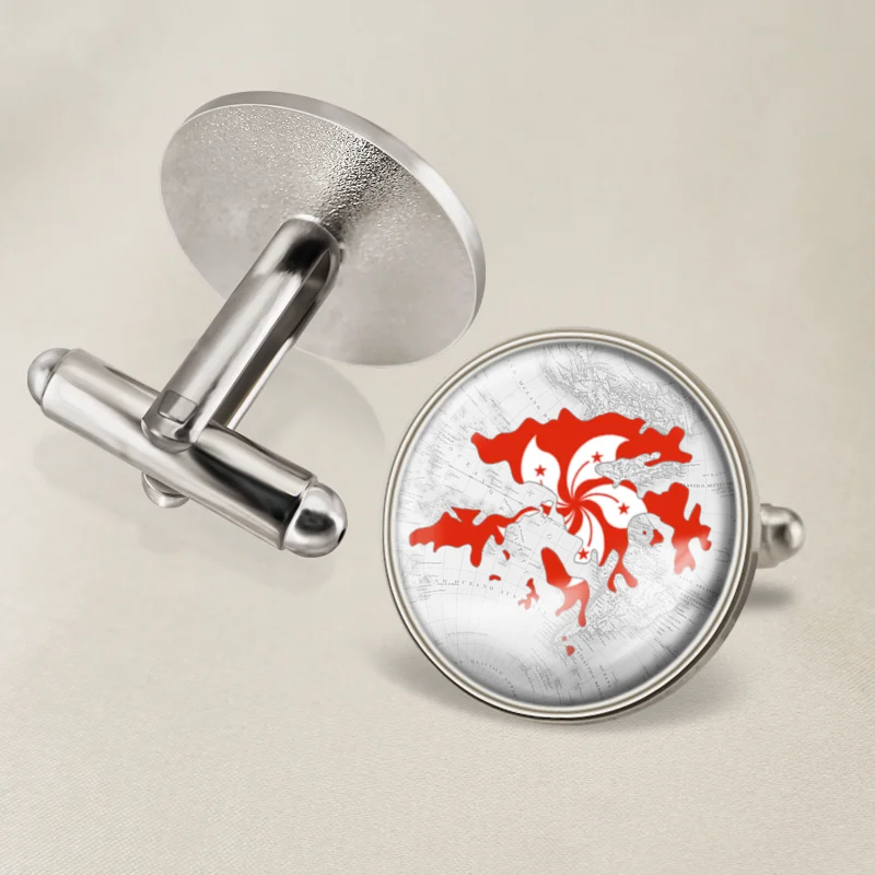 Гонконг карта запонки с изображением флага|Зажимы для галстука и запонки| |
