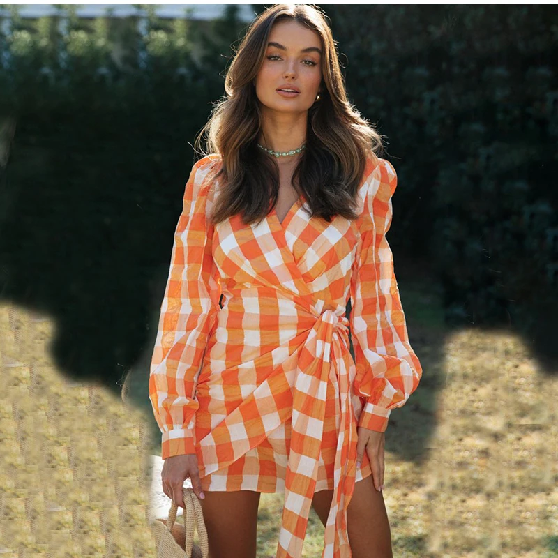 

Мини-платье женское с V-образным вырезом, Осень-зима