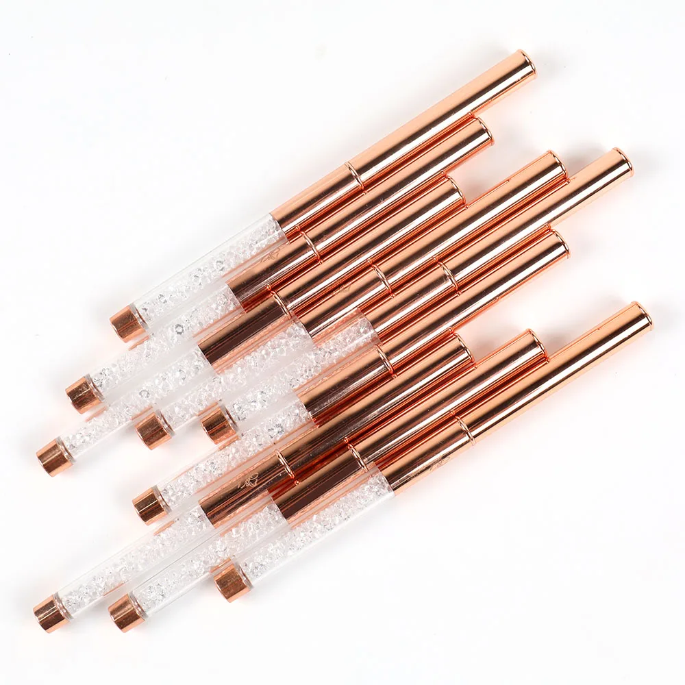 ANGNYA 9Pcs/set Rose Gold Nail Art Uv Gel Brush Set Pen Builder Flat Crystal Painting Drawing Carving Manicure Tool | Красота и