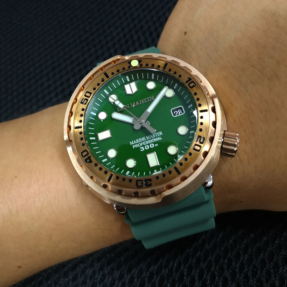 

San Martin New Men Fashion Watch Automatic Diving Sport Watch 300m Water Resistant Bronze bezel Male Tuna SBBN015 Bronze Watches