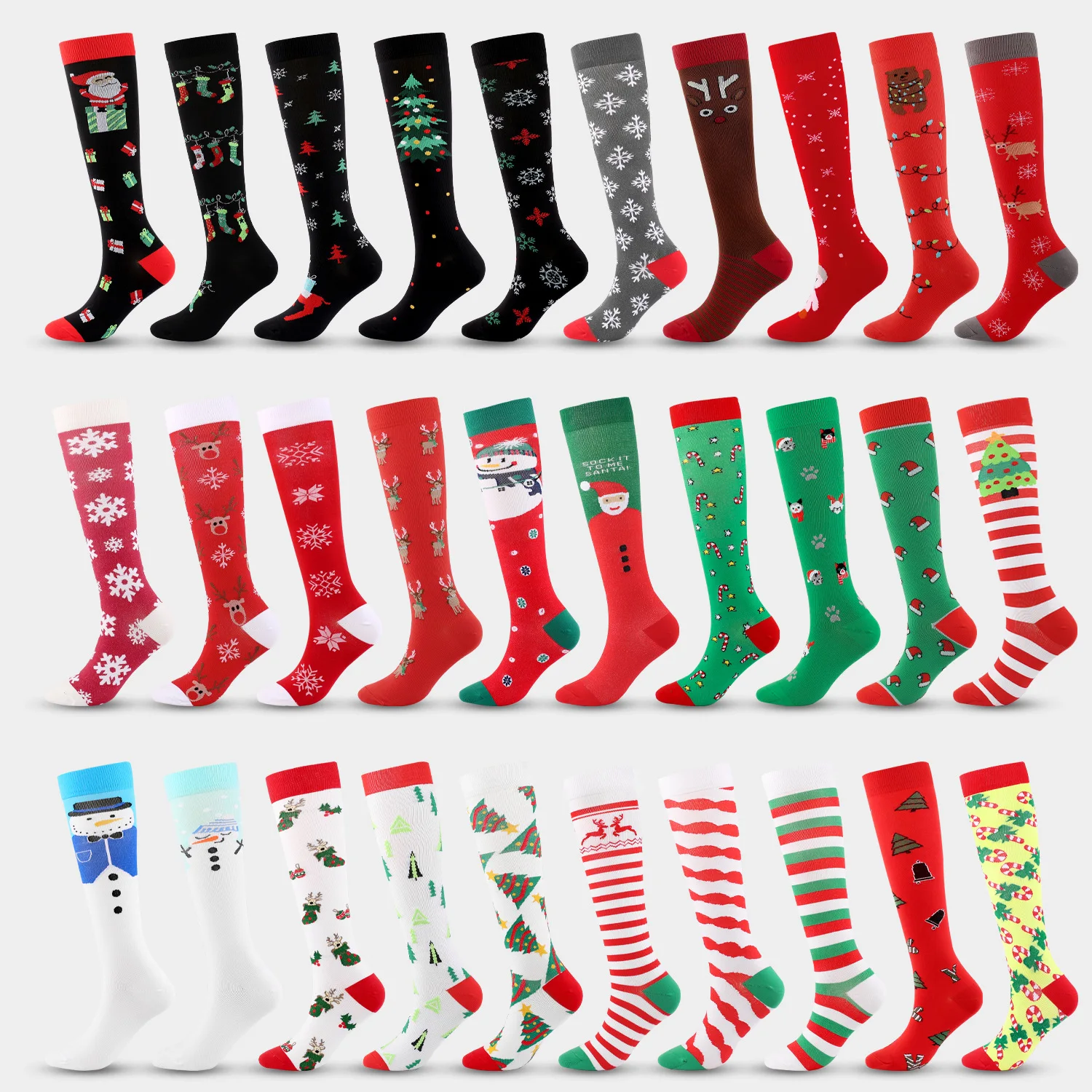 

Christmas Compression Socks Thigh High Stockings Long Socks Women and Men Funny Santa Claus Snowflake Snow Cotton Sock