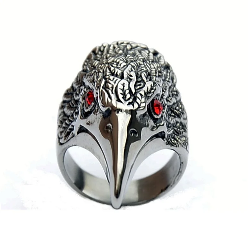 Кольцо из нержавеющей стали с головой орла викинговое кольцо красным орлиным