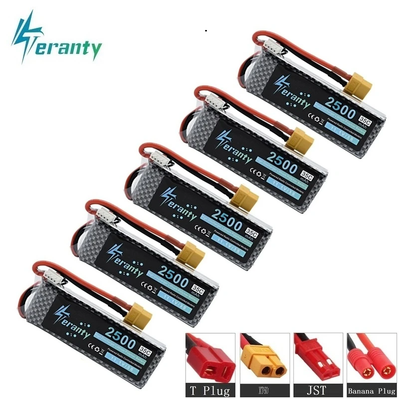 

Teranty Power 5Pcs/Lots 11.1V 2500mAh Lipo Battery For RC Toys Car Boats Helicopter Parts 3s Lithium battery 11.1v Drone Battery