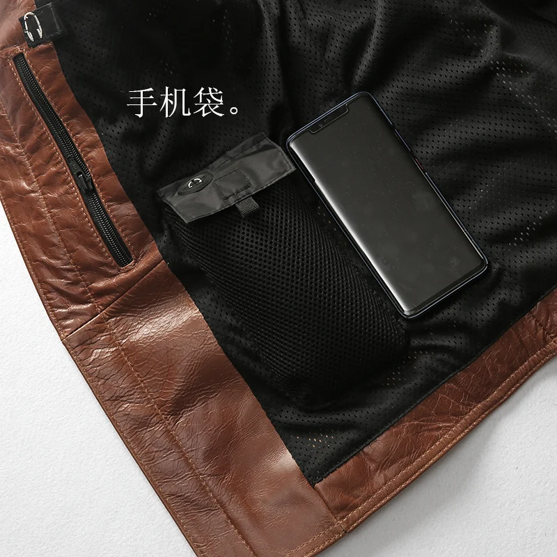 

Factory 2020 New Men Brown Genuine Leather Jacket Vest Fashion Draped Multi-zip Motorcycle Leathe Jacket Vest Free Shipping
