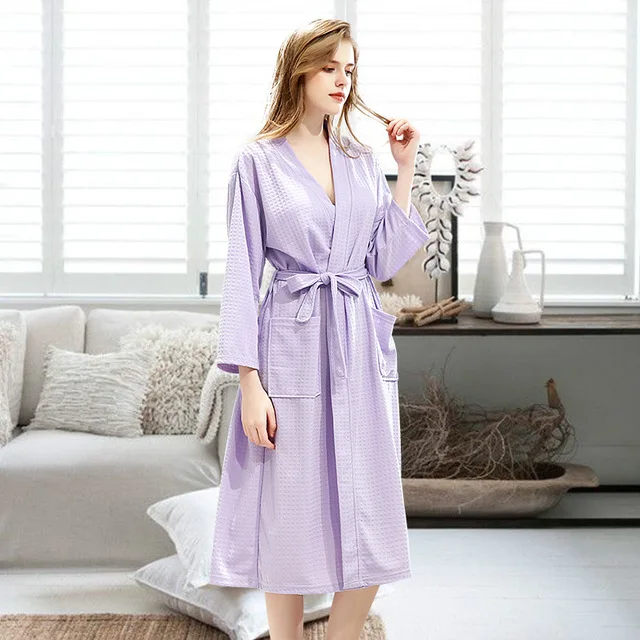 women purple Летний вафельный банный халат всасывающий водный мужской халат сексуальный Ночной халат мужские большие размеры кимоно Халаты женские пижамы для отдыха - Цвет: women purple