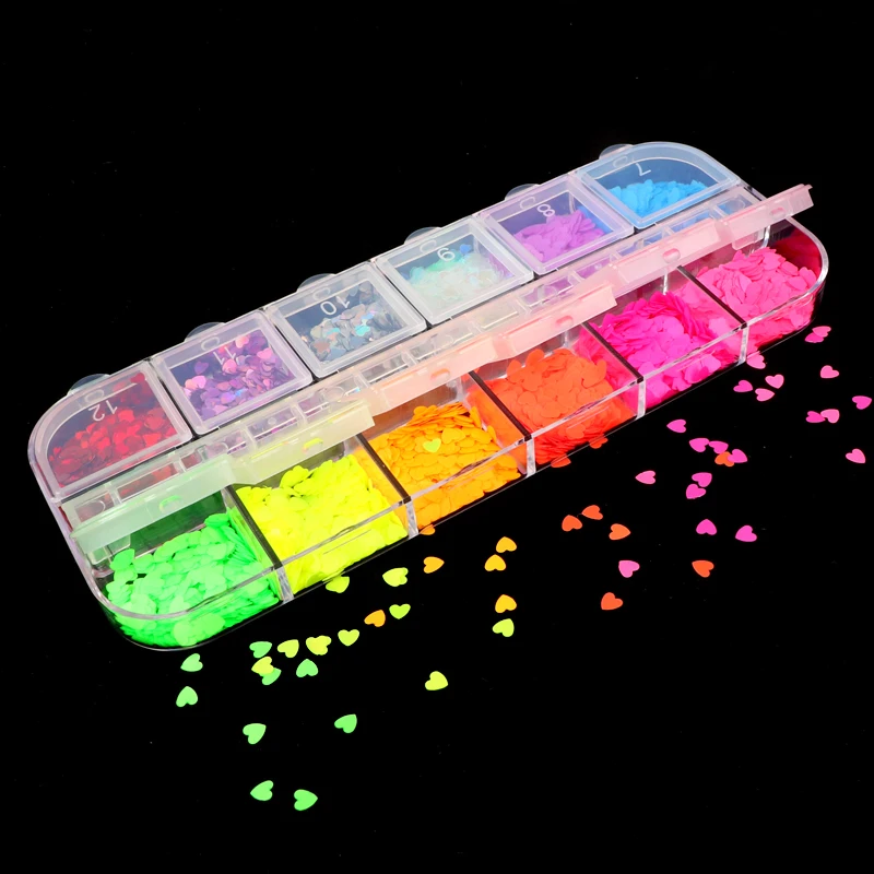 12 Grid/Set Fluorescence Butterfly Sequins Nail Art Glitter Slices Flakes 3D Mixed Color Sparkly Gel Polish Manicure Decorations | Красота и