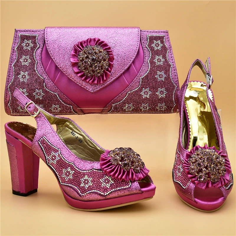 Новейший дизайн Комплект из туфель на каблуке и сумочки в нигерийском стиле