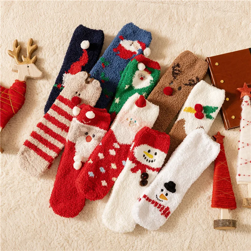 

Christmas Socks Coral Fleece Thick Warm Sleep Socks Men and Women Crew Socks Children's Socks Female Girl Floor Socks Women