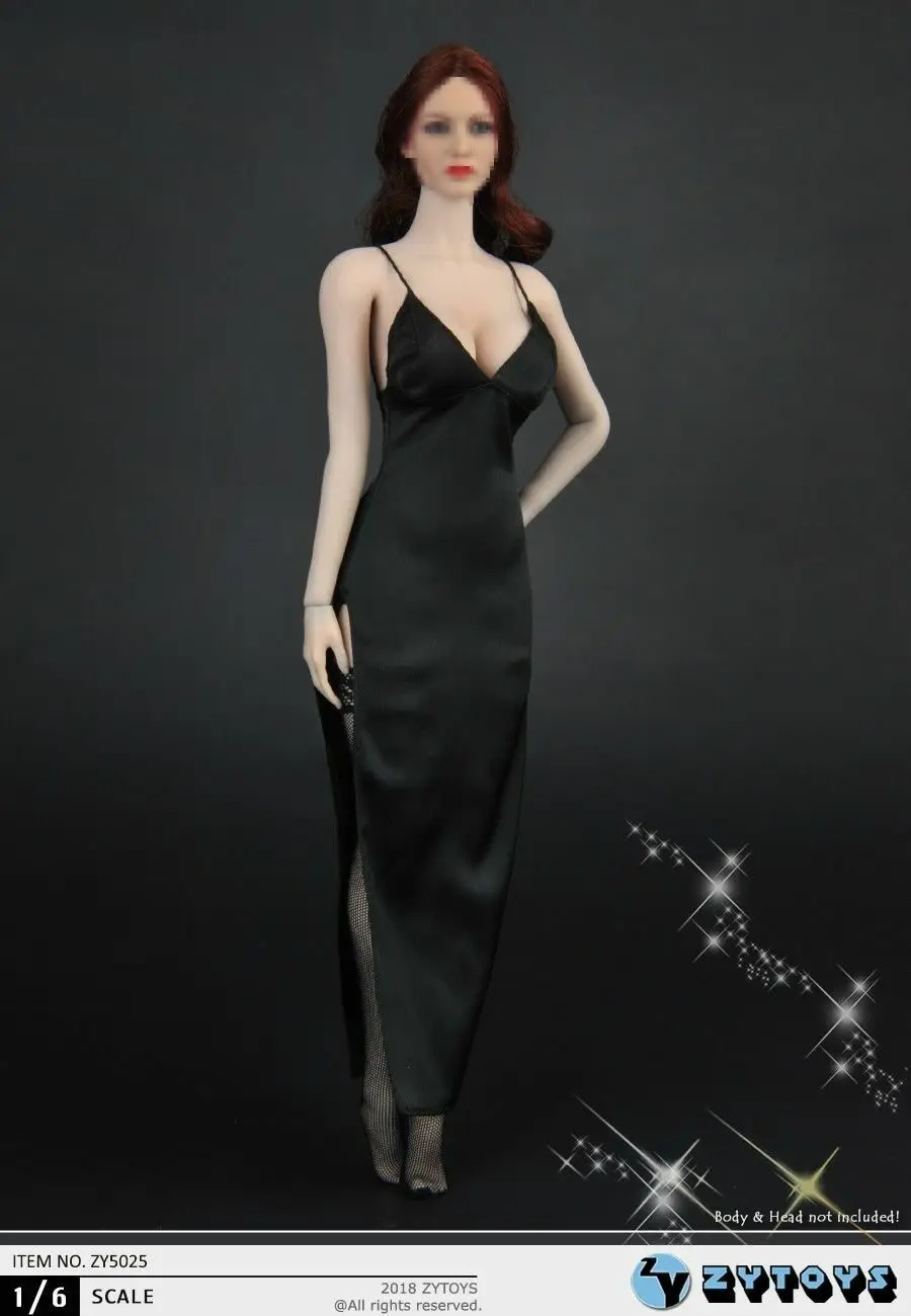 

In Stock Female Black Evening Dress Stockings Clothes 1/6 Scale F 12" Figure Body ZY5025