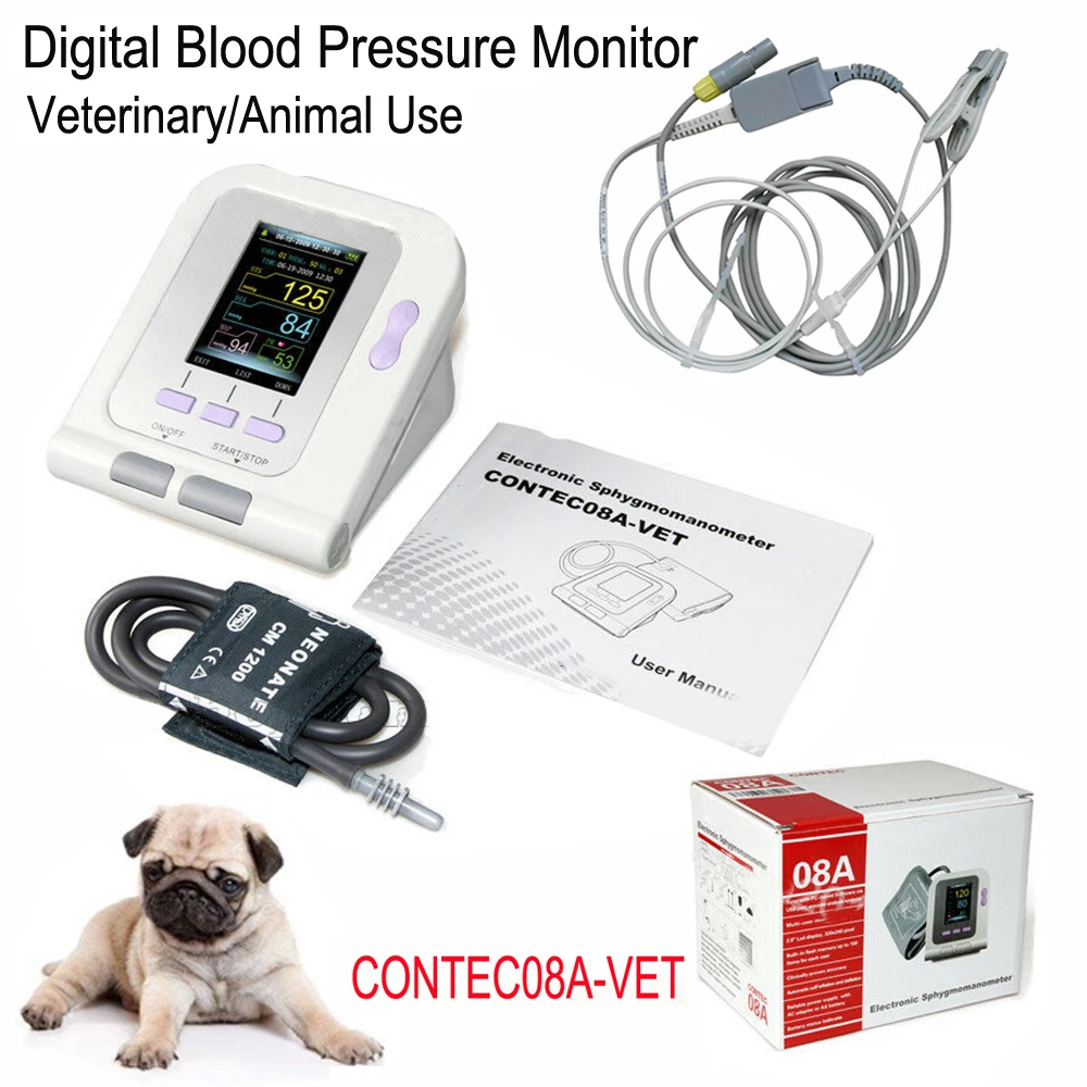 08A-VET Veterinary Blood Pressure Monitor Animal Electronic Sphygmomanomete Digital NIBP Heart Beat Tester + BP Cuff SPO2 Probe | Красота и