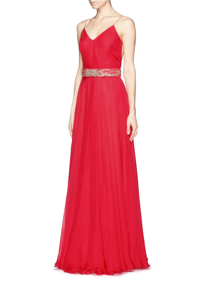 

formal party free shipping vestido de festa longo 2018 new fashion sexy backless long red crystal belt evening elegant dress